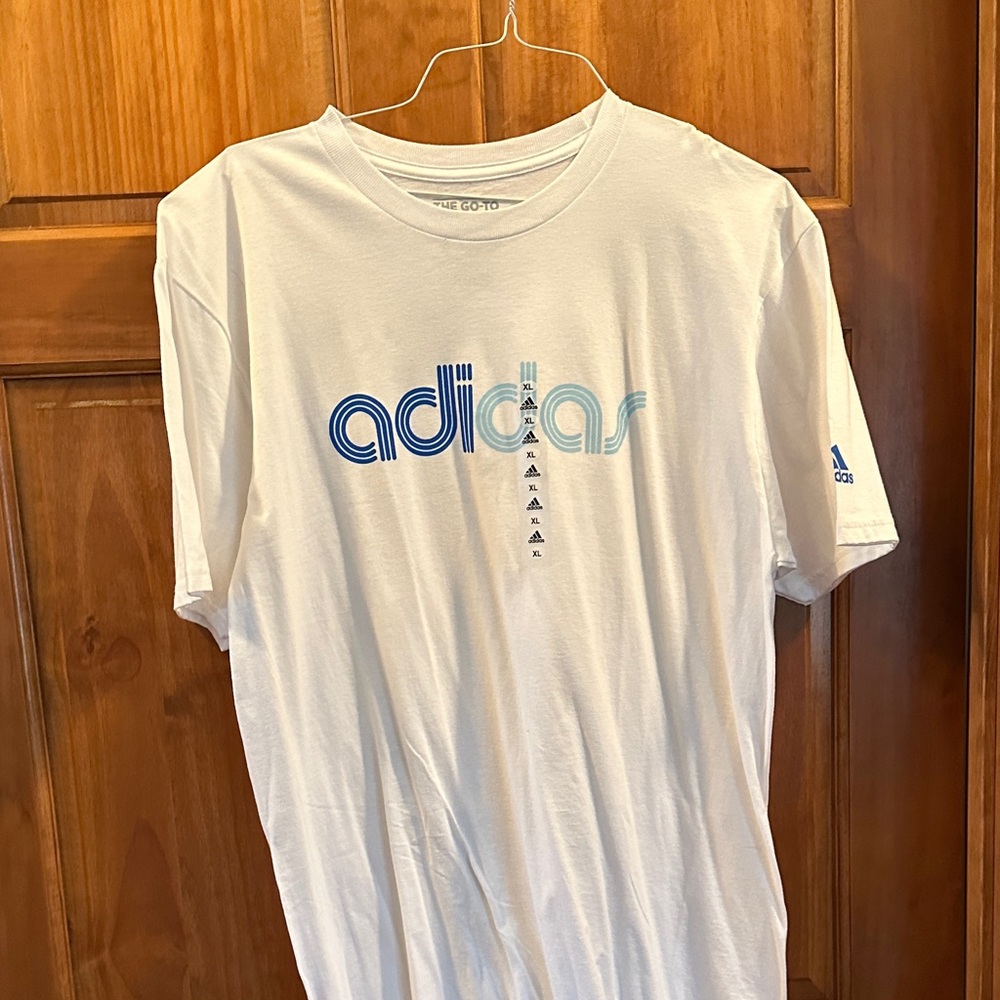 Adidas White and Blue Graphic Tee